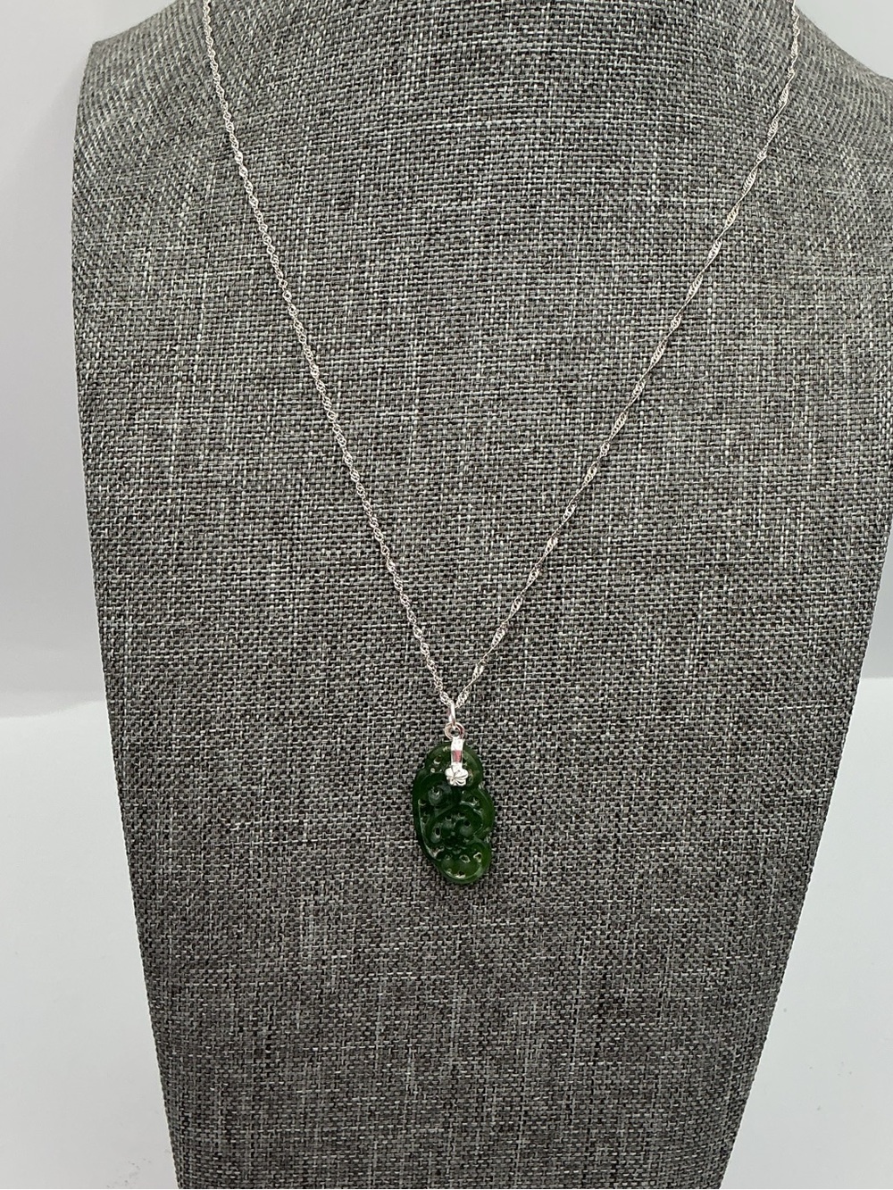 Green Jade Pendant Necklace Italy Sterling Silver Chain
